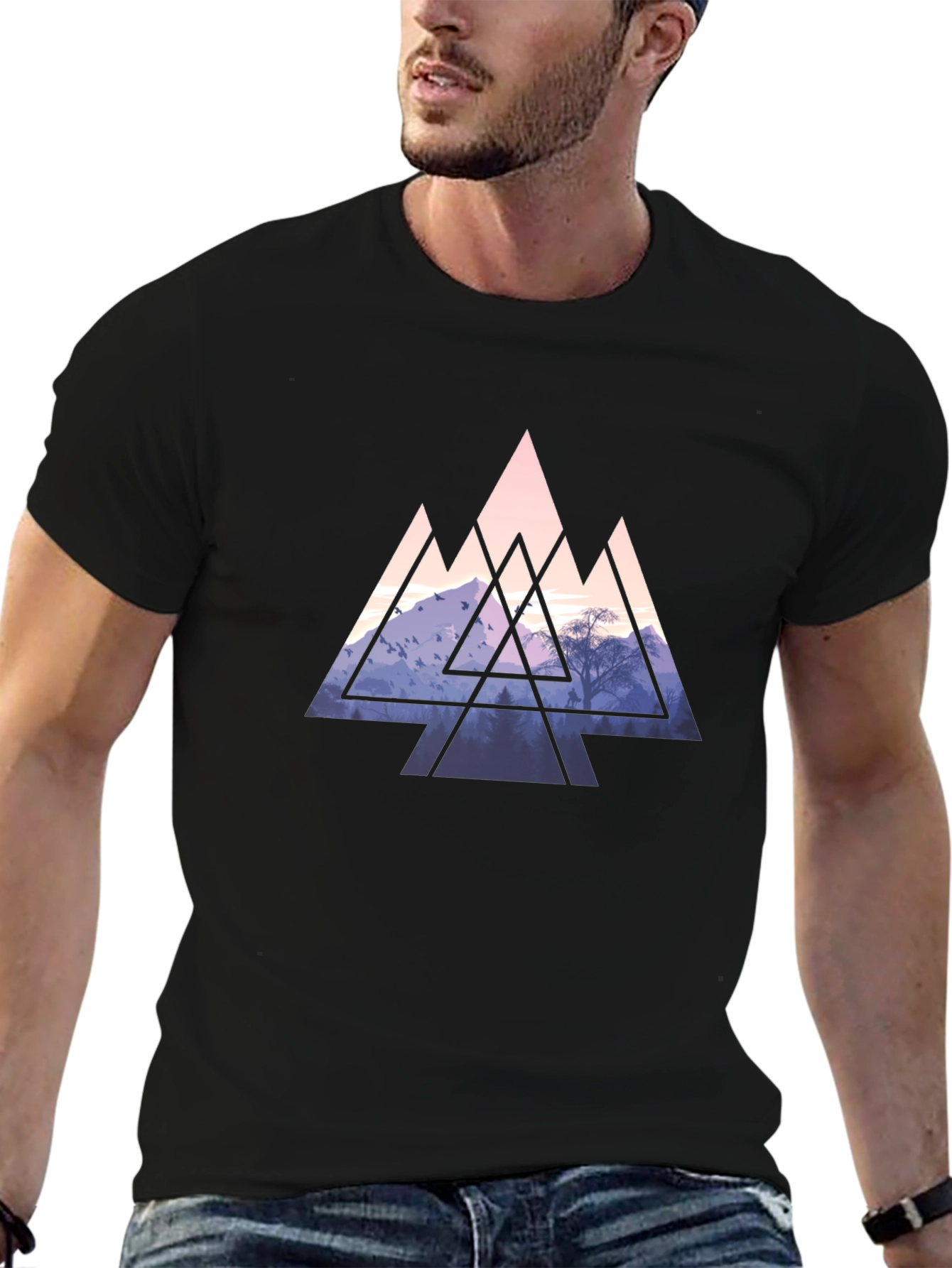 Geometric Mountain Graphic Tee - Black