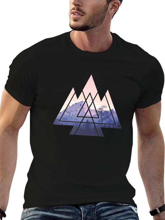 Geometric Mountain Graphic Tee - Black