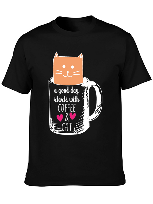 Coffee and Cat Graphic T-Shirt