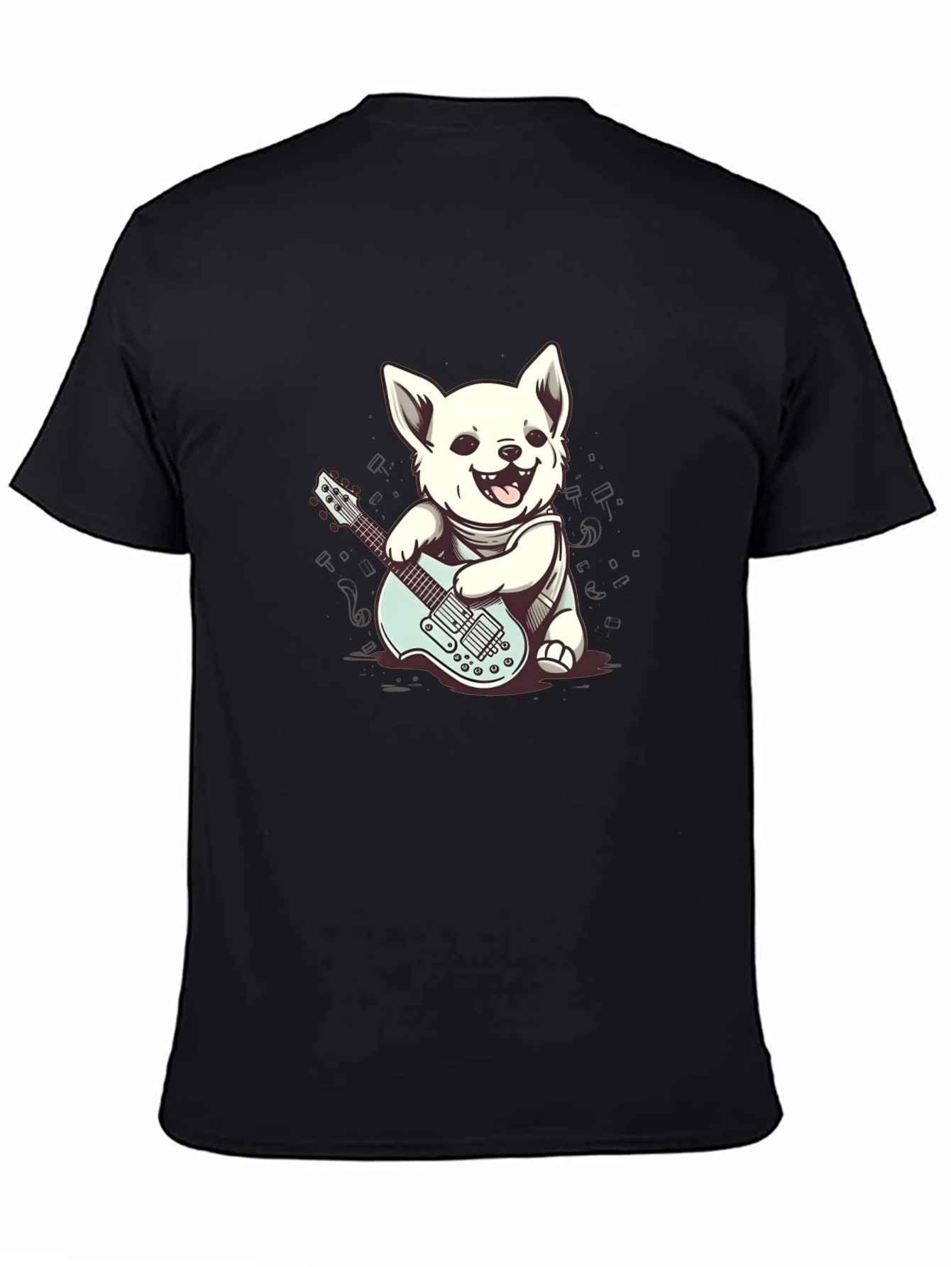 Dog Playing Guitar Black T-Shirt