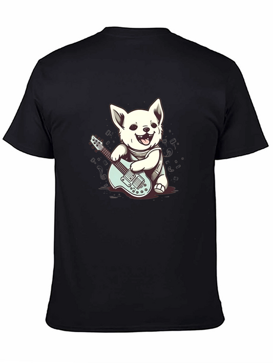 Dog Playing Guitar Black T-Shirt