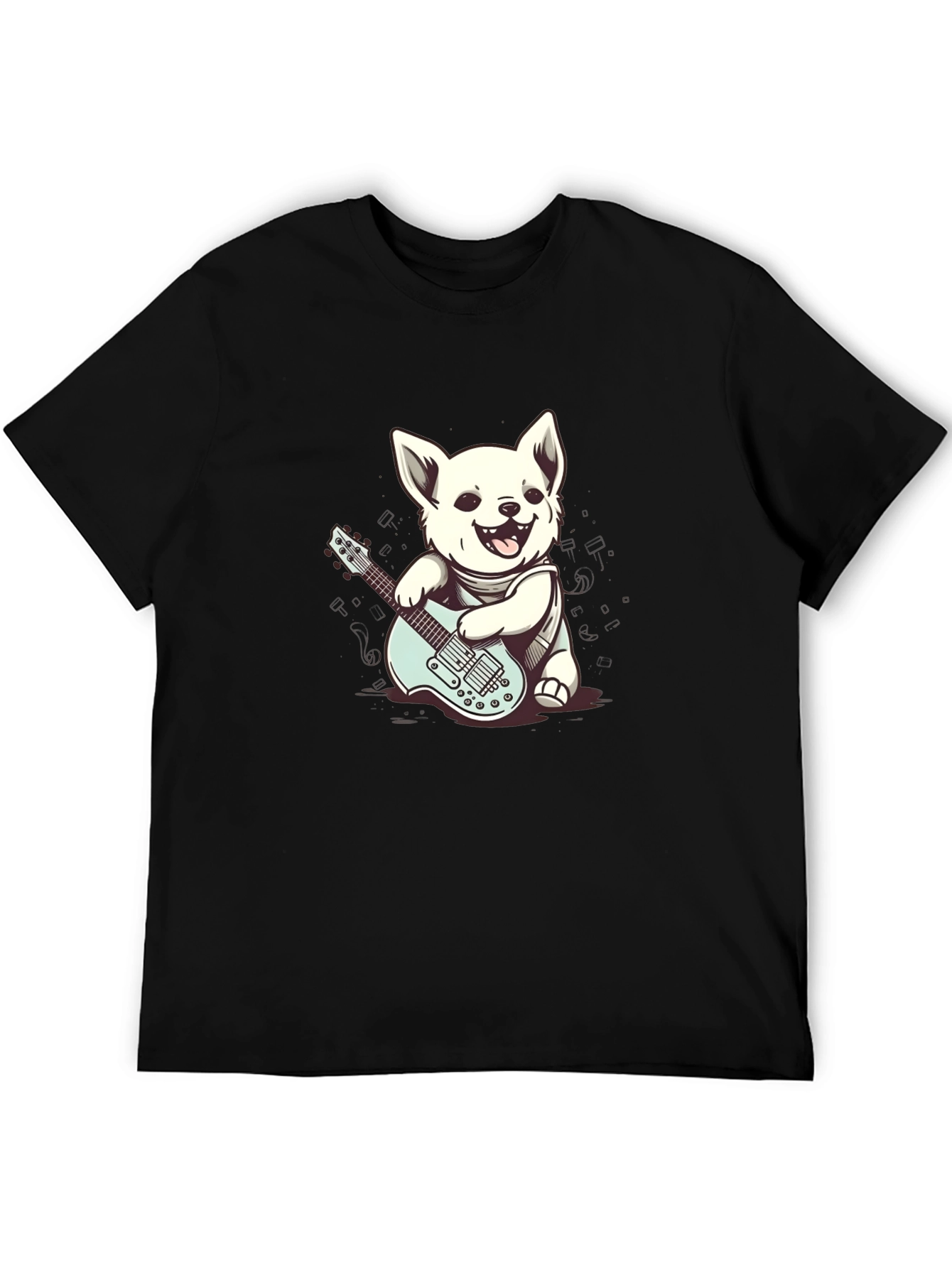 Dog Playing Guitar Black T-Shirt