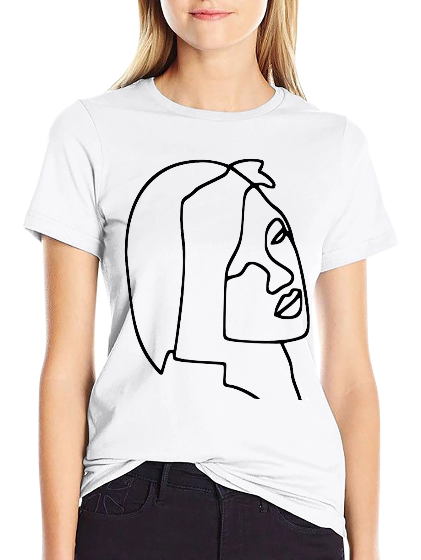 Minimalist Face Line Art Black T-Shirt