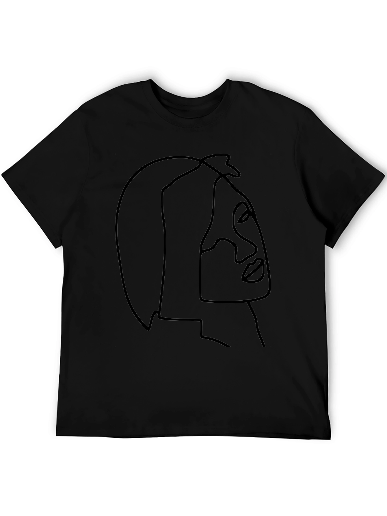Minimalist Face Line Art Black T-Shirt
