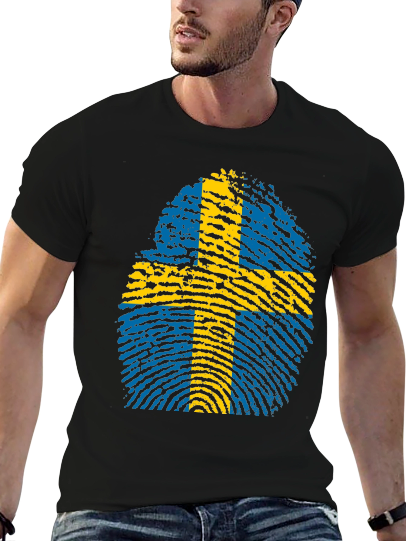 Sweden Flag Fingerprint T-Shirt