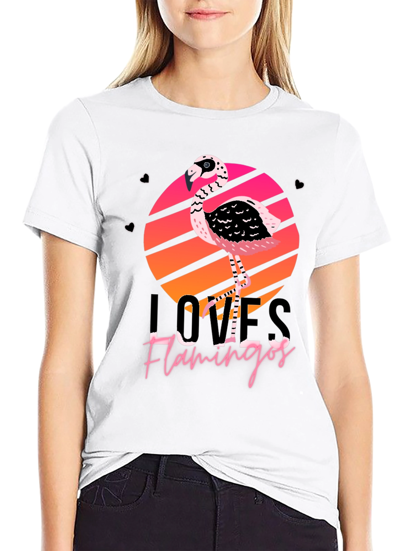Loves Flamingos Black Graphic Tee