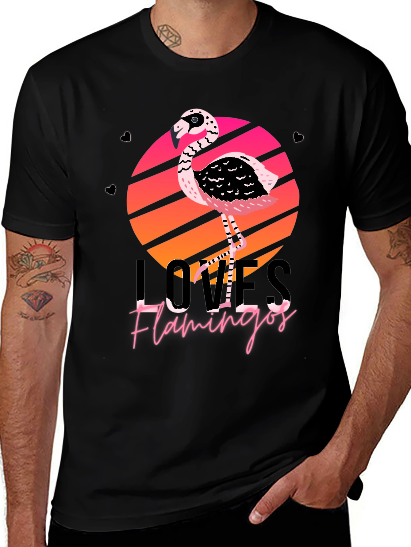 Loves Flamingos Black Graphic Tee