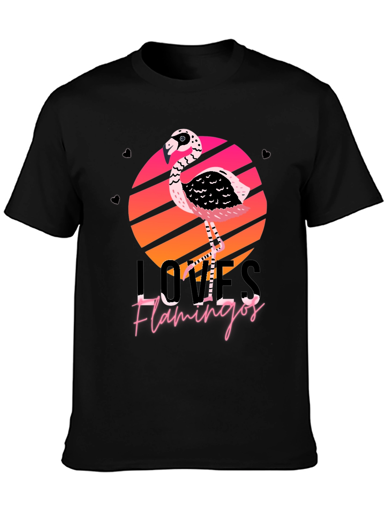 Loves Flamingos Black Graphic Tee