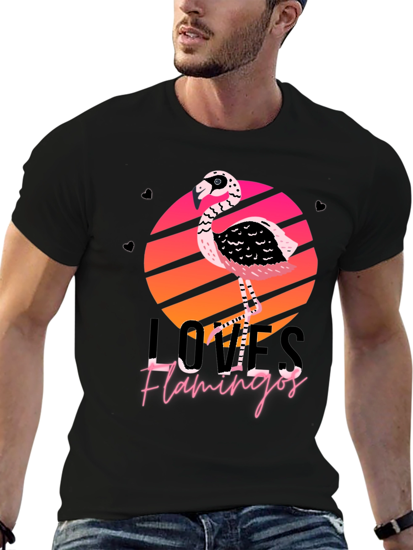Loves Flamingos Black Graphic Tee