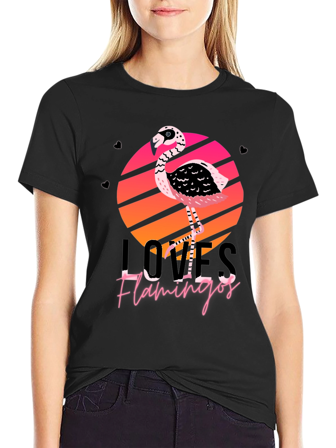 Loves Flamingos Black Graphic Tee