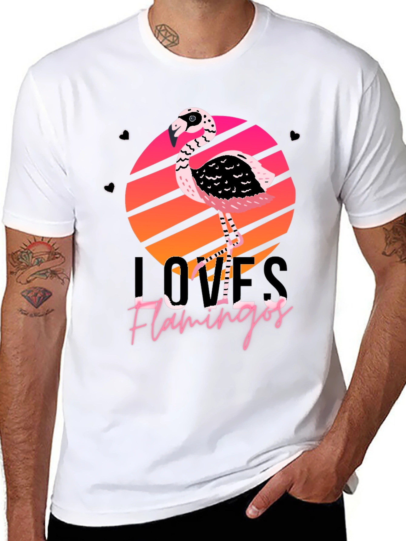 Loves Flamingos Black Graphic Tee
