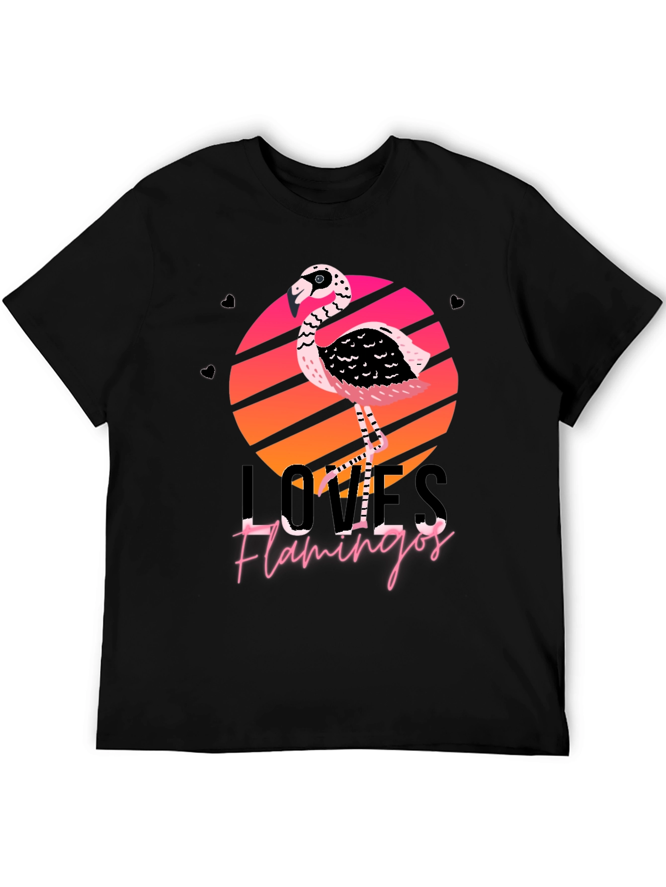 Loves Flamingos Black Graphic Tee