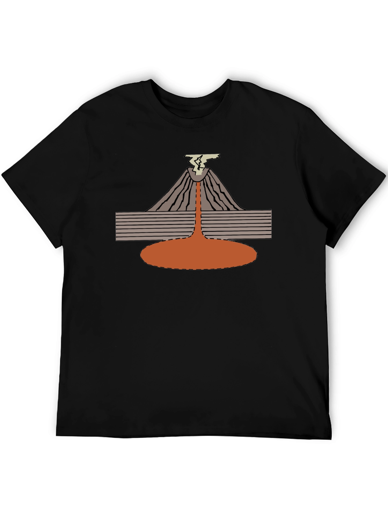 Volcano Eruption Graphic Tee - Black Cotton T-Shirt