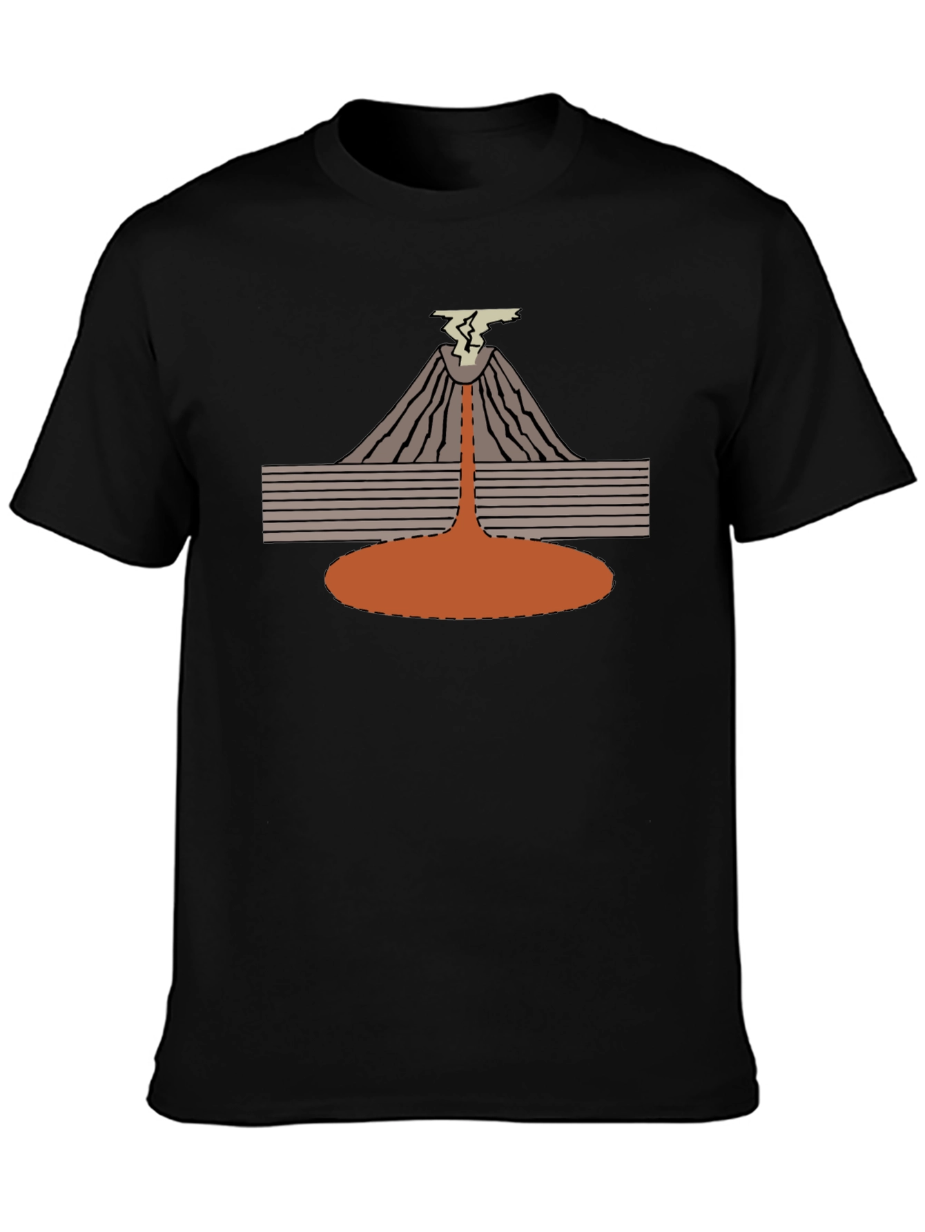 Volcano Eruption Graphic Tee - Black Cotton T-Shirt