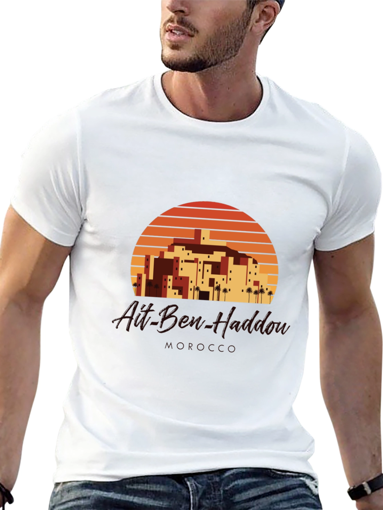 Retro Sunset Village Graphic Tee - Black