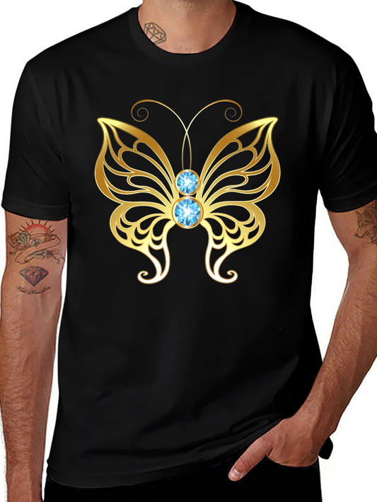 Gold Butterfly Graphic Tee - Stylish Mens Black T-Shirt