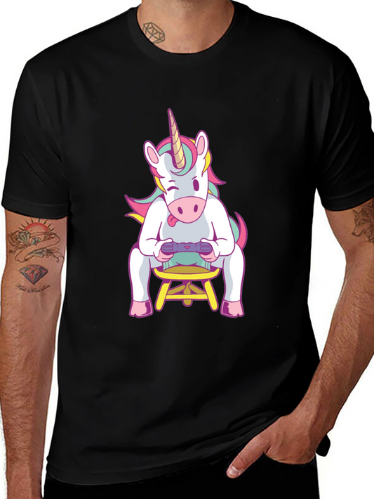 Unicorn Gamer Graphic Tee - Black Cotton T-Shirt