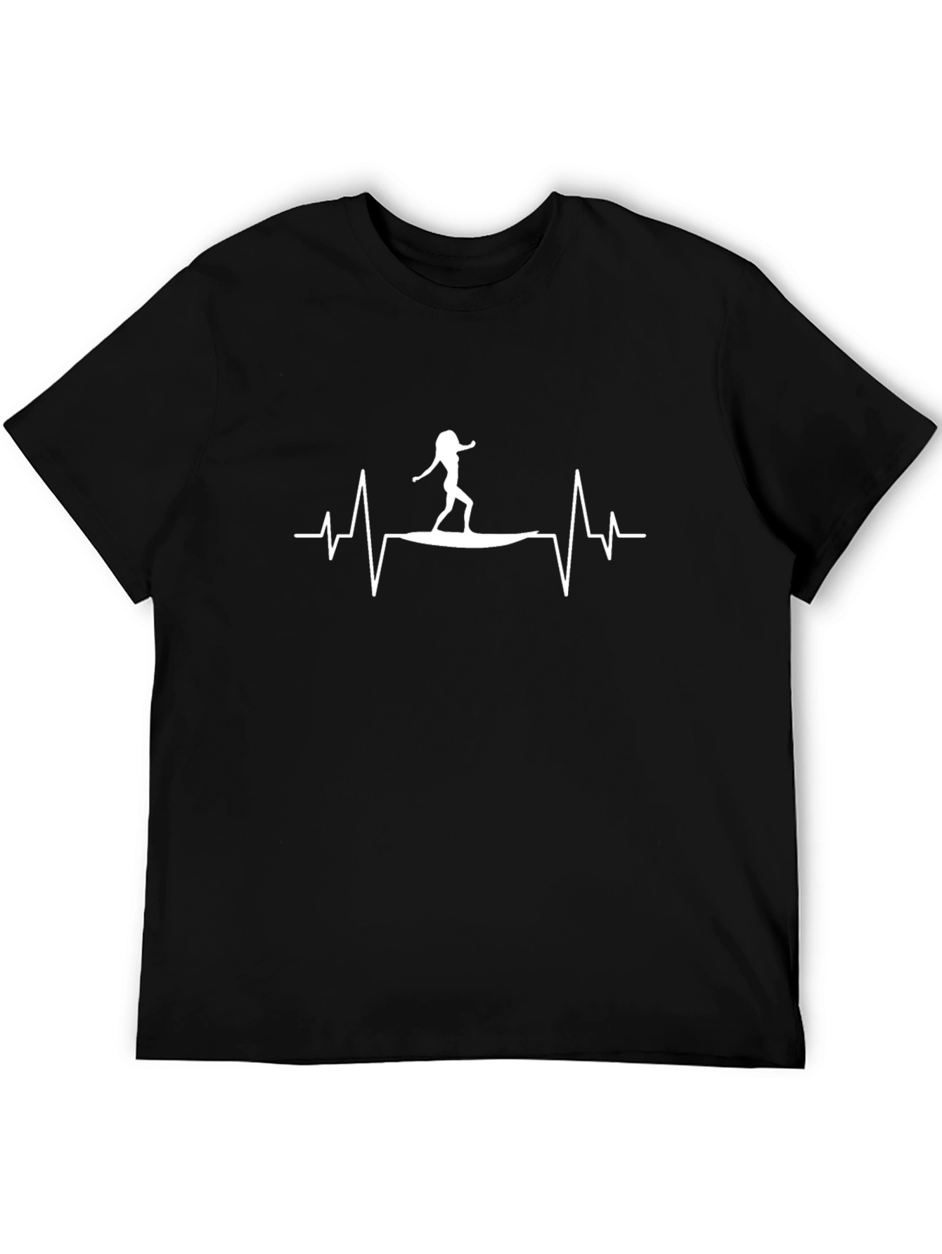 Surfing Heartbeat Tee - Black Cotton Graphic T-Shirt
