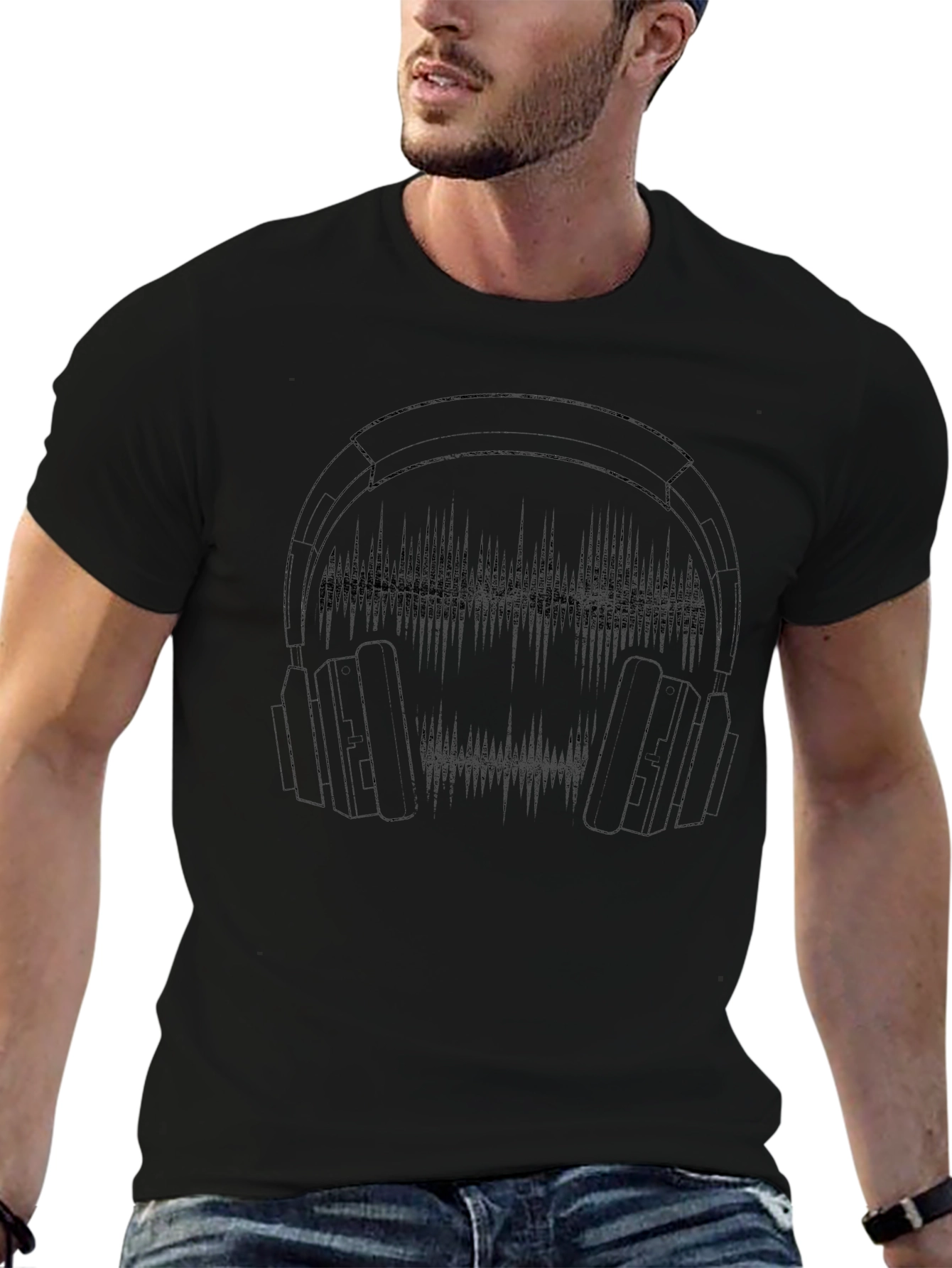 Headphone Equalizer Graphic Black T-Shirt