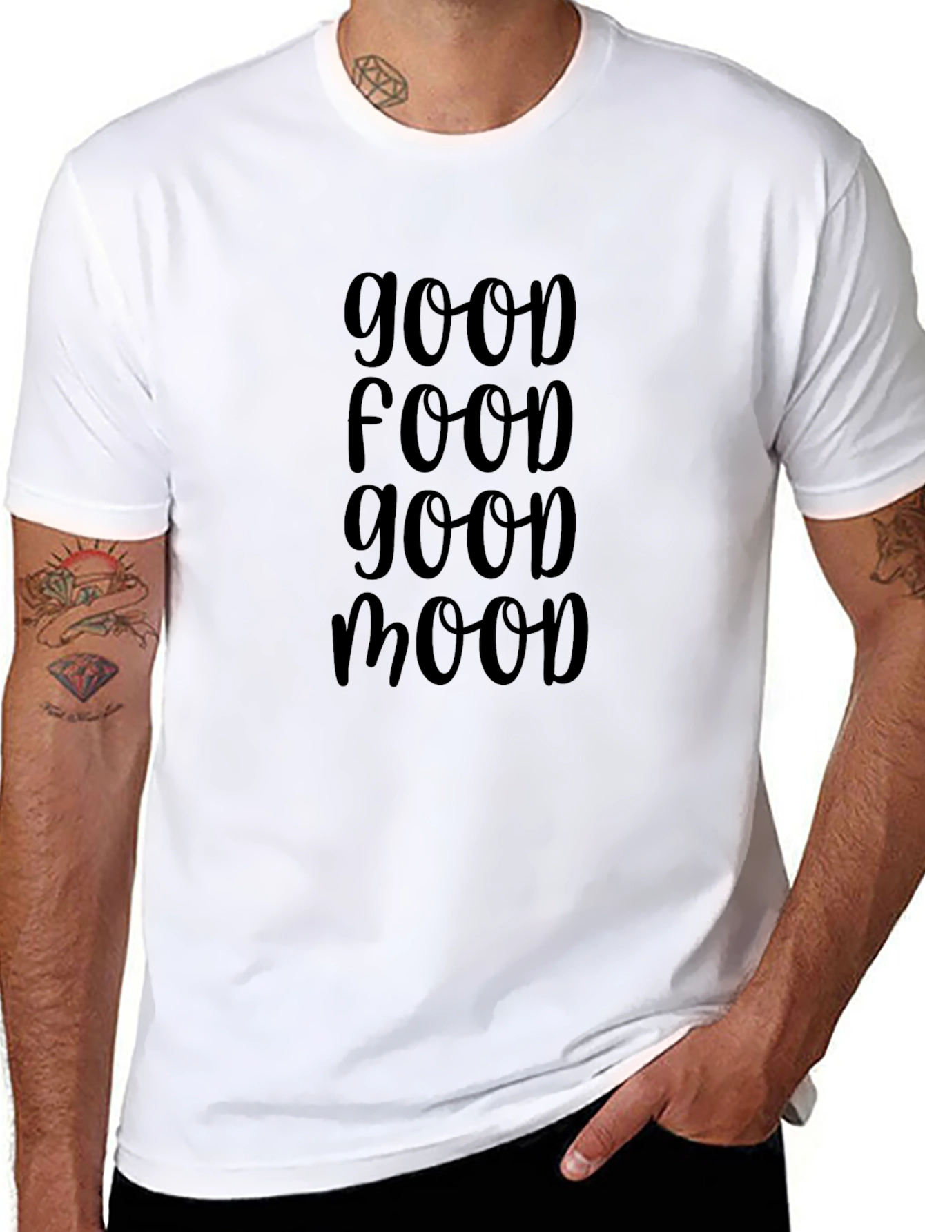 Good Food Good Mood Black Graphic T-Shirt