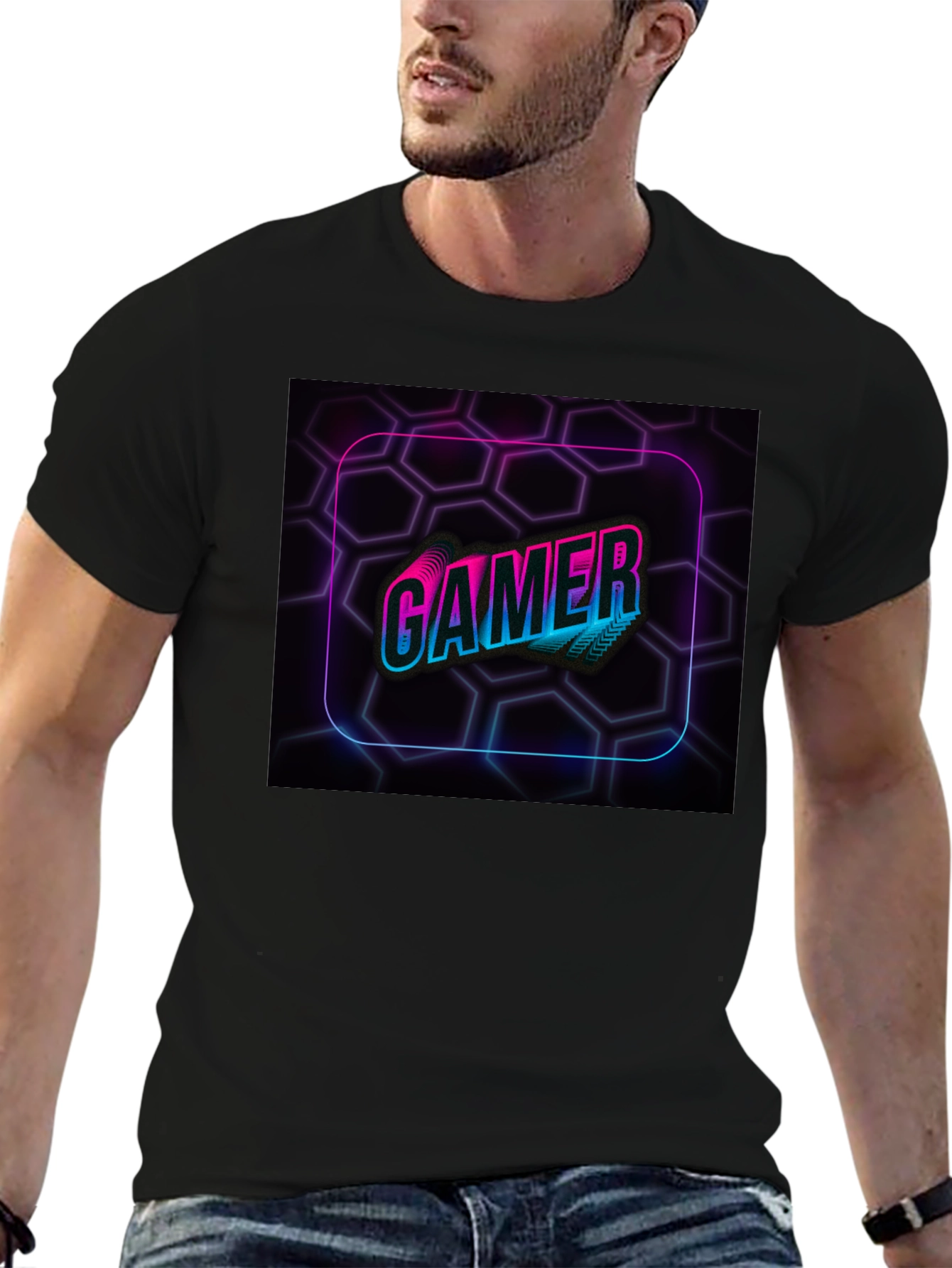Neon Gamer Graphic Black T-Shirt