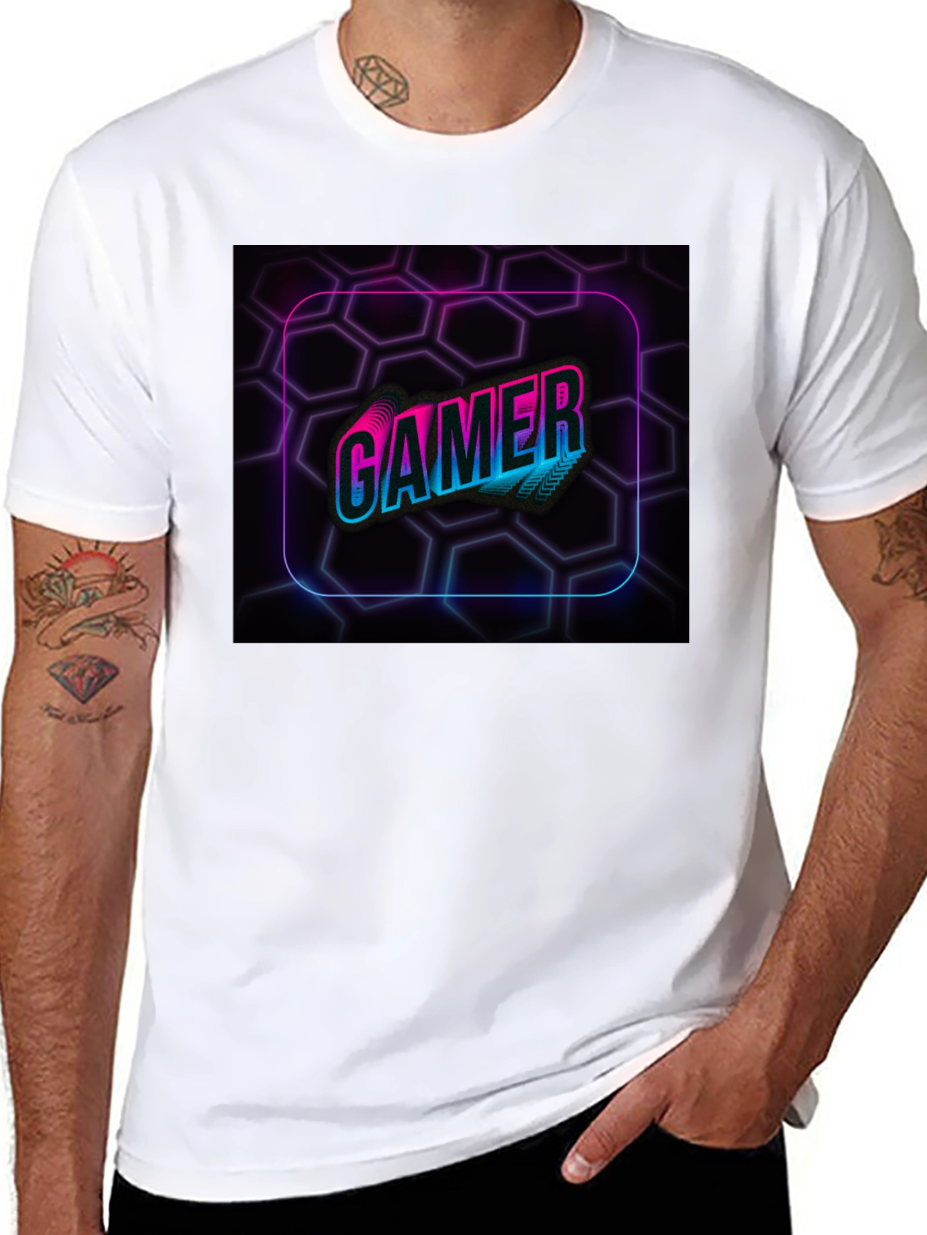 Neon Gamer Graphic Black T-Shirt