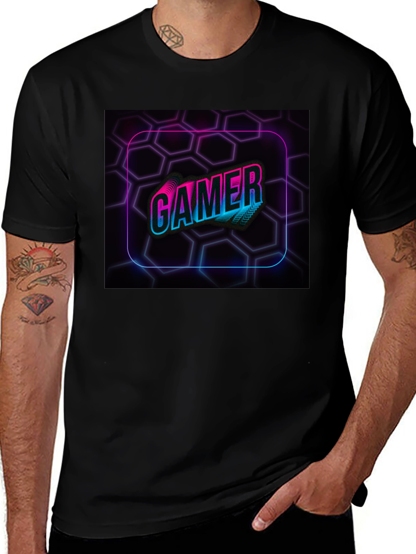 Neon Gamer Graphic Black T-Shirt
