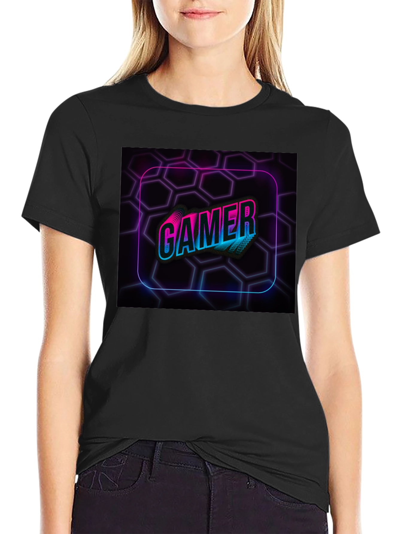 Neon Gamer Graphic Black T-Shirt