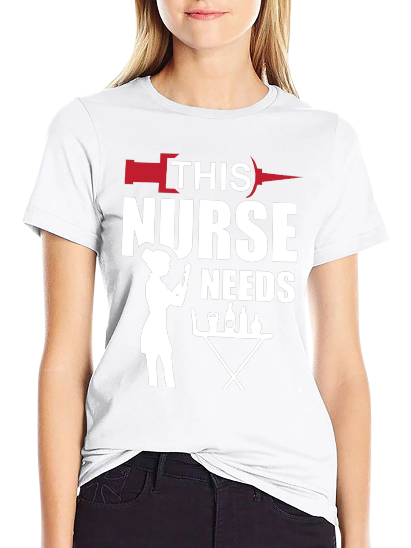 Humorous Nurse Needs Wine T-Shirt - Black
