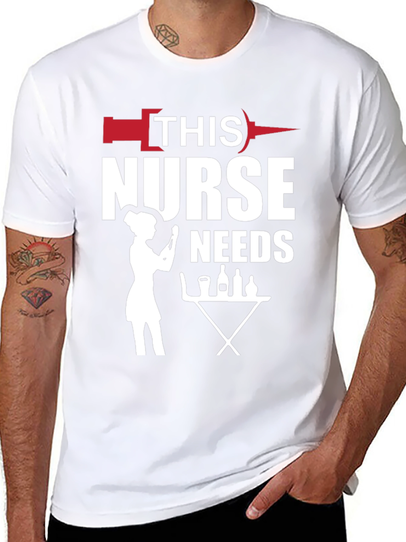 Humorous Nurse Needs Wine T-Shirt - Black