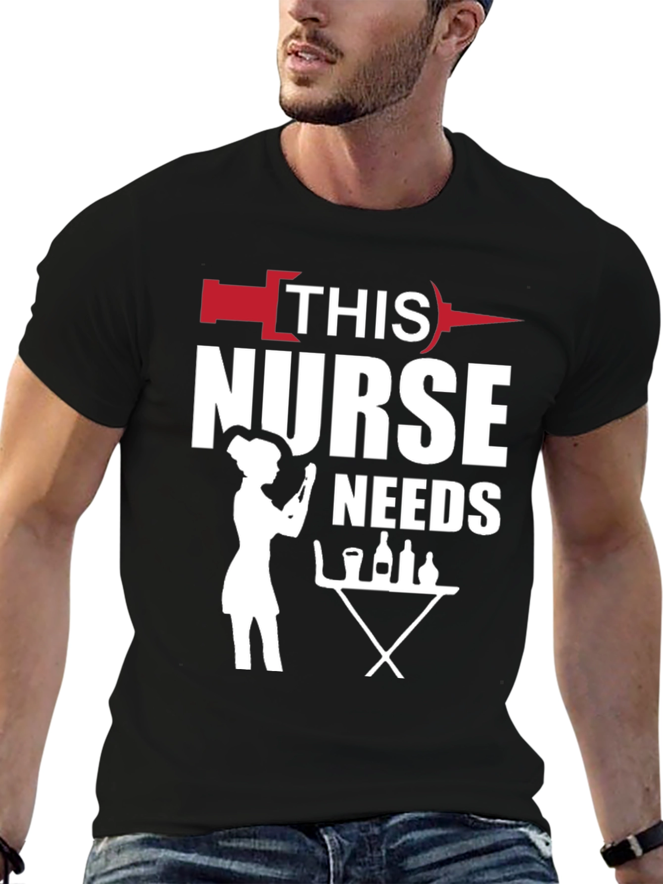 Humorous Nurse Needs Wine T-Shirt - Black