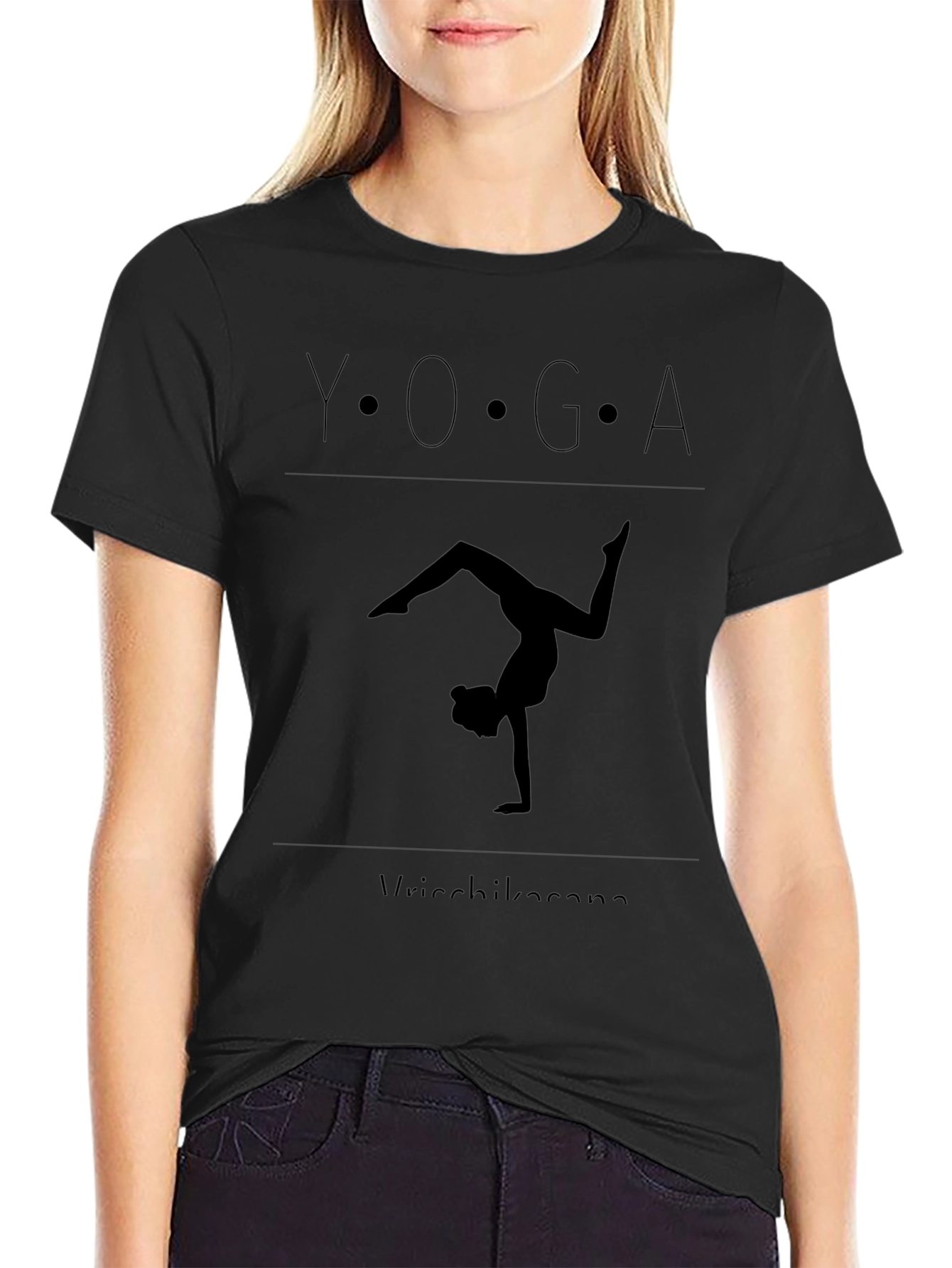 Yoga Vrksasana Pose Black T-Shirt