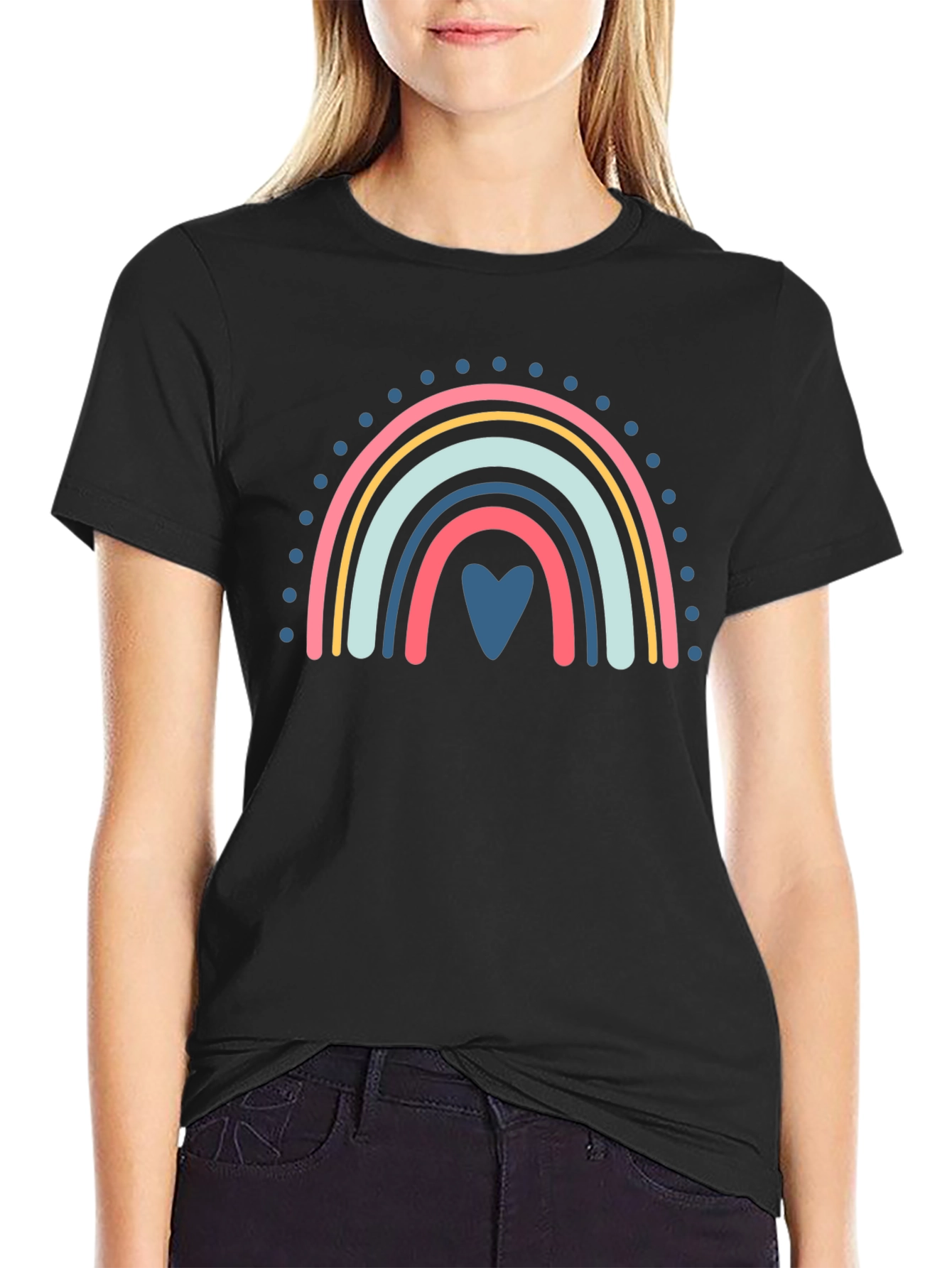 Rainbow Heart Graphic Black Tee