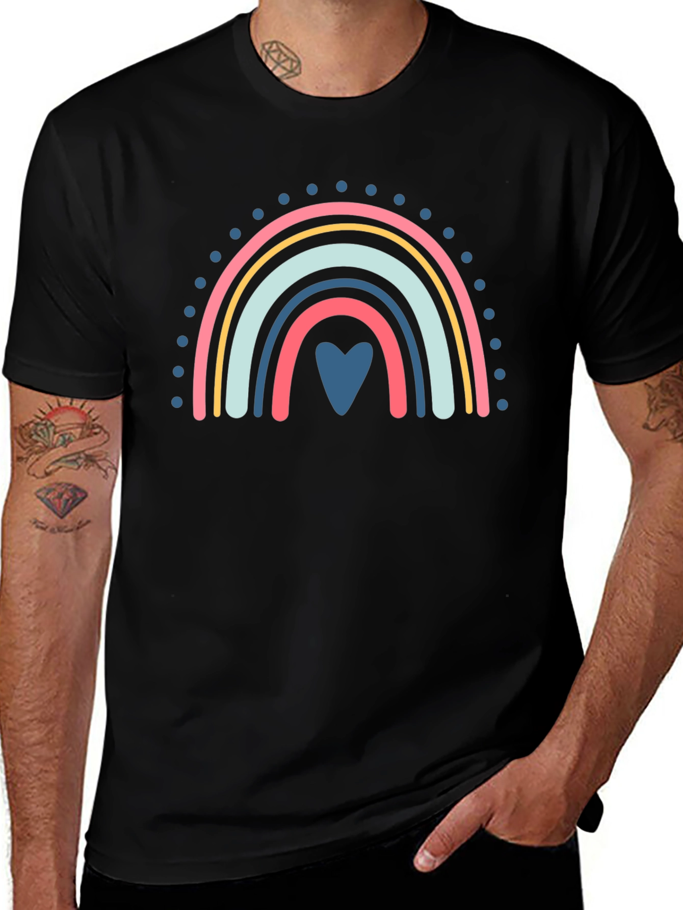 Rainbow Heart Graphic Black Tee