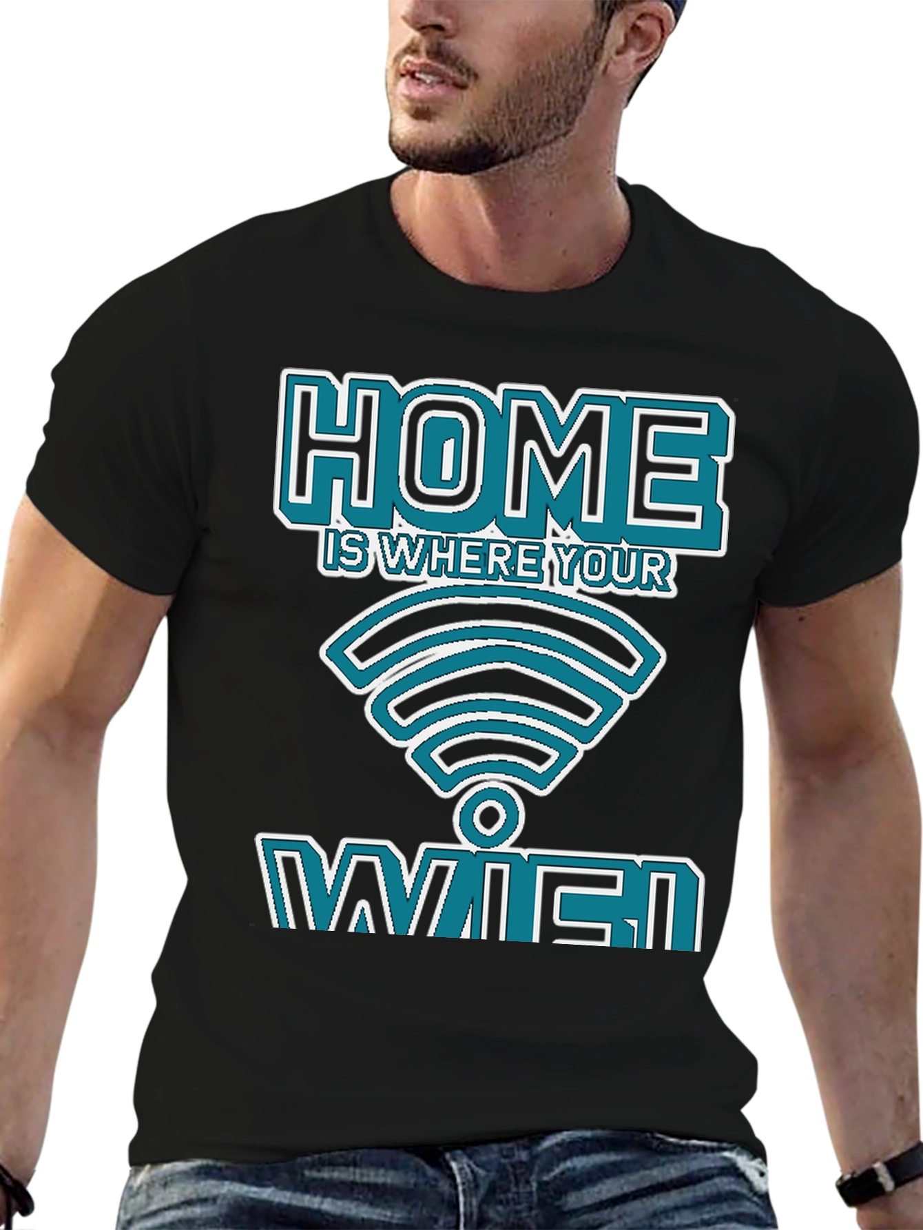Home is Where Your WiFi Is Black Graphic T-Shirt