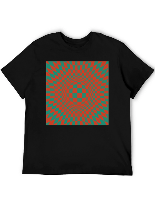 Optical Illusion T-Shirt: Red & Green Checkered Design