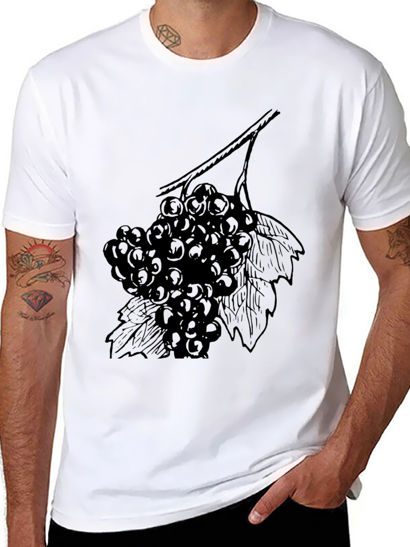 Black T-Shirt with Grape Vine Design
