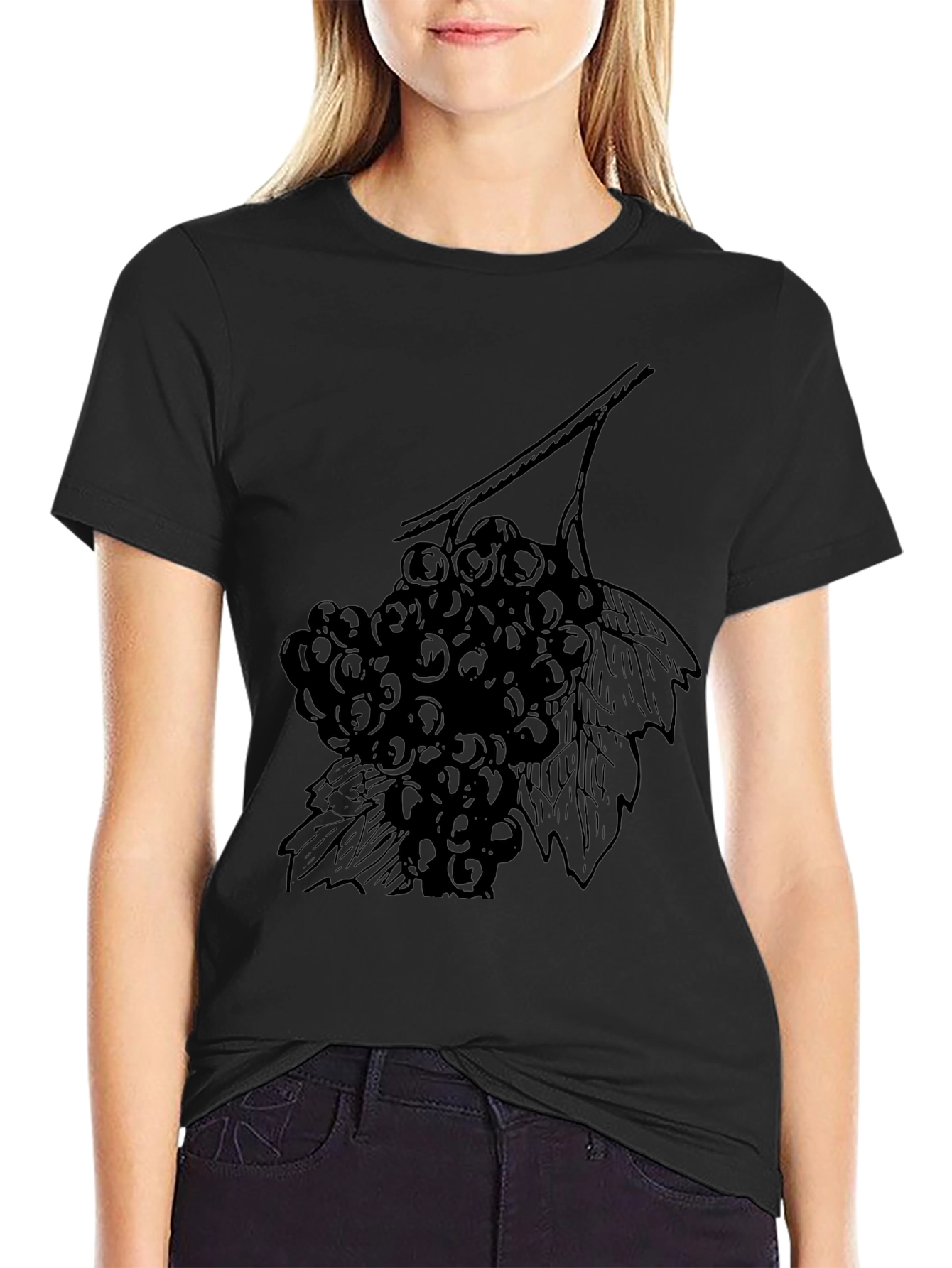Black T-Shirt with Grape Vine Design