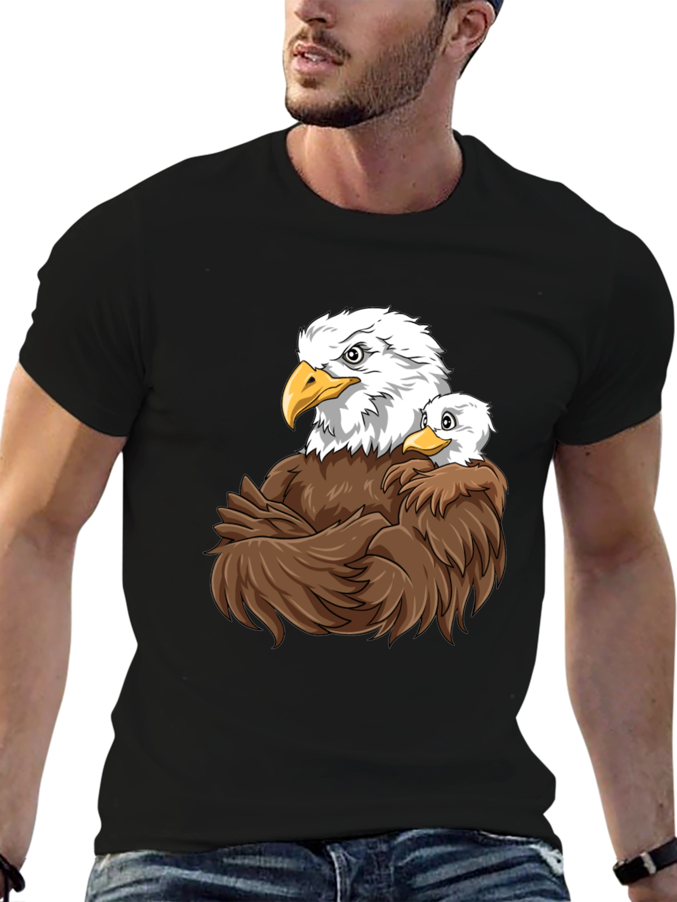 Eagle & Cub Graphic Tee - Soft Black Cotton