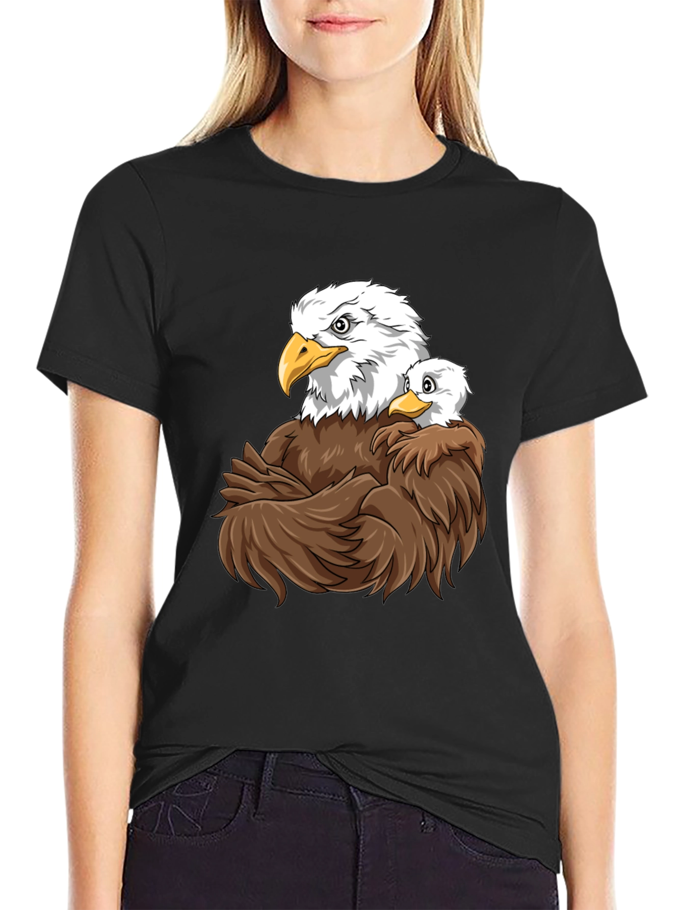 Eagle & Cub Graphic Tee - Soft Black Cotton
