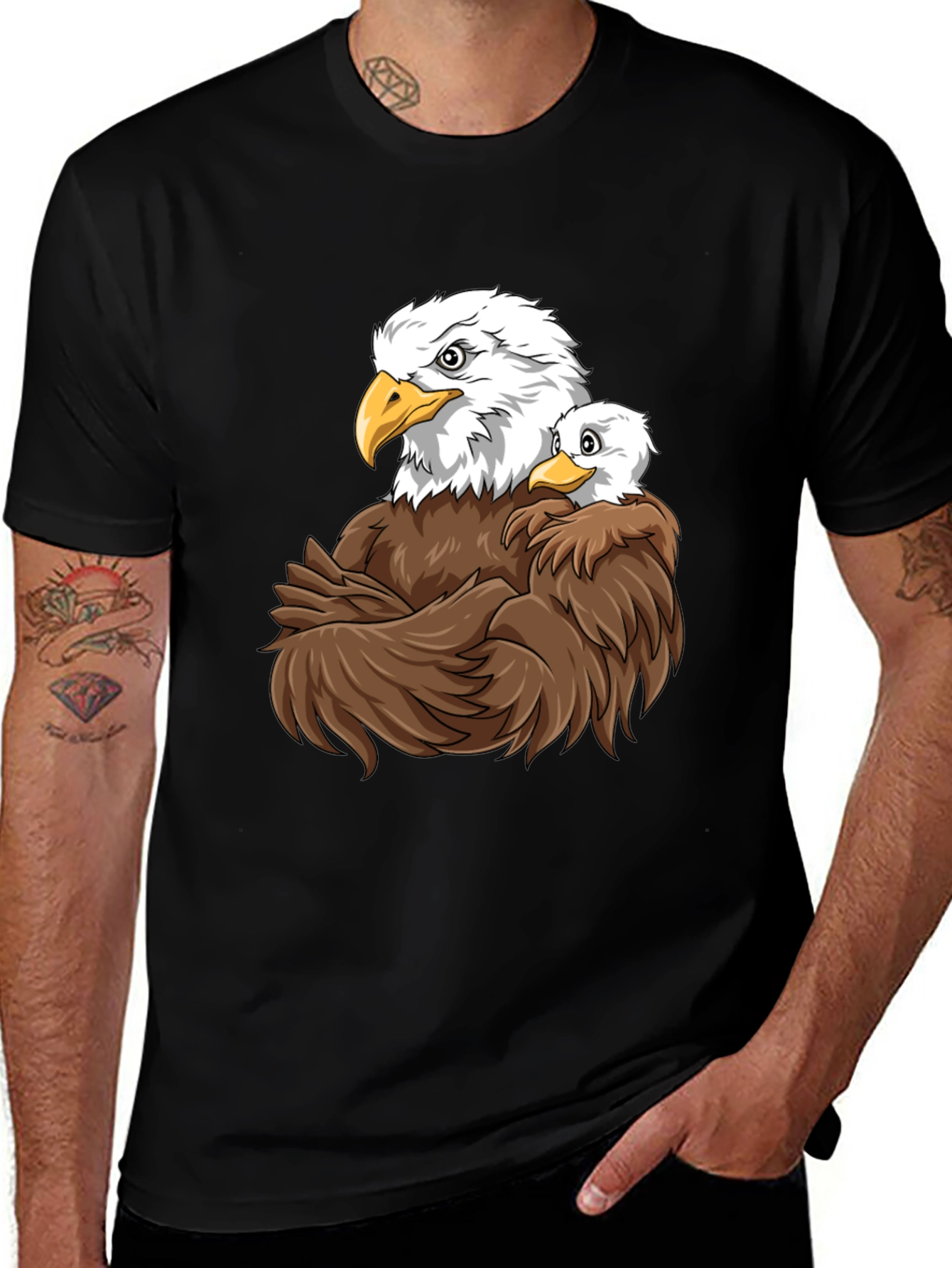 Eagle & Cub Graphic Tee - Soft Black Cotton