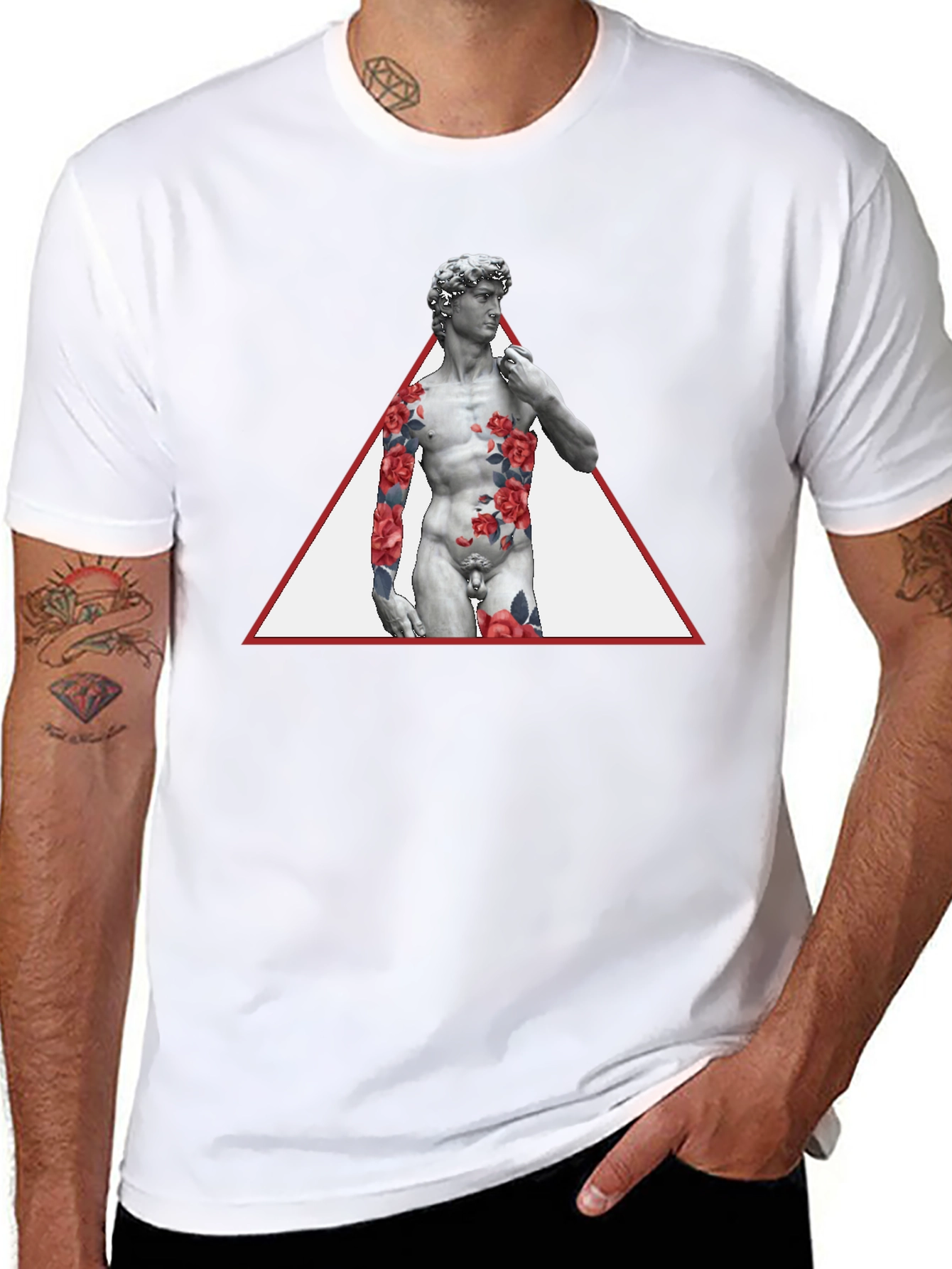 David Statue Floral Triangle Mens Tee