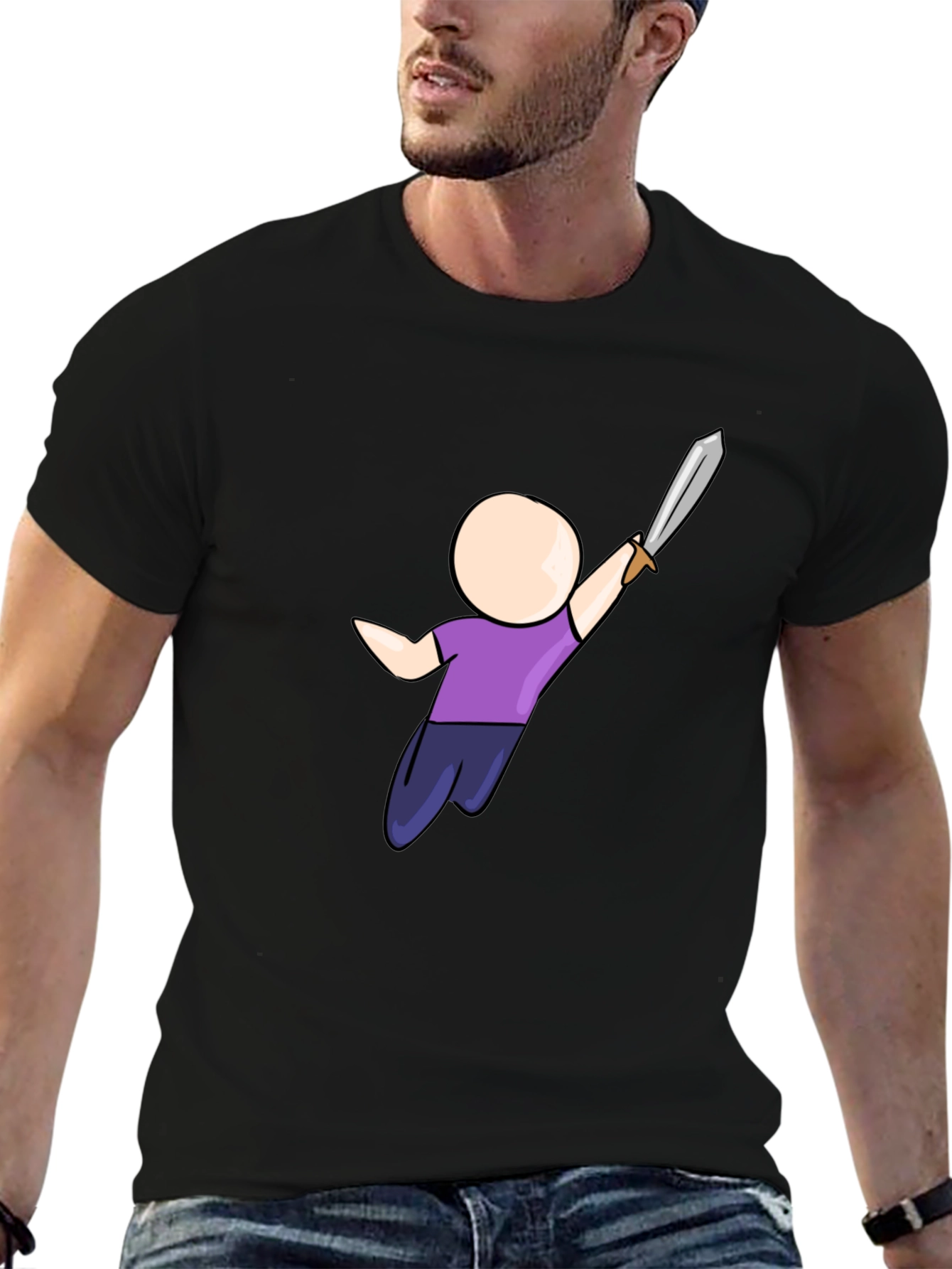 Cartoon Warrior Black T-Shirt