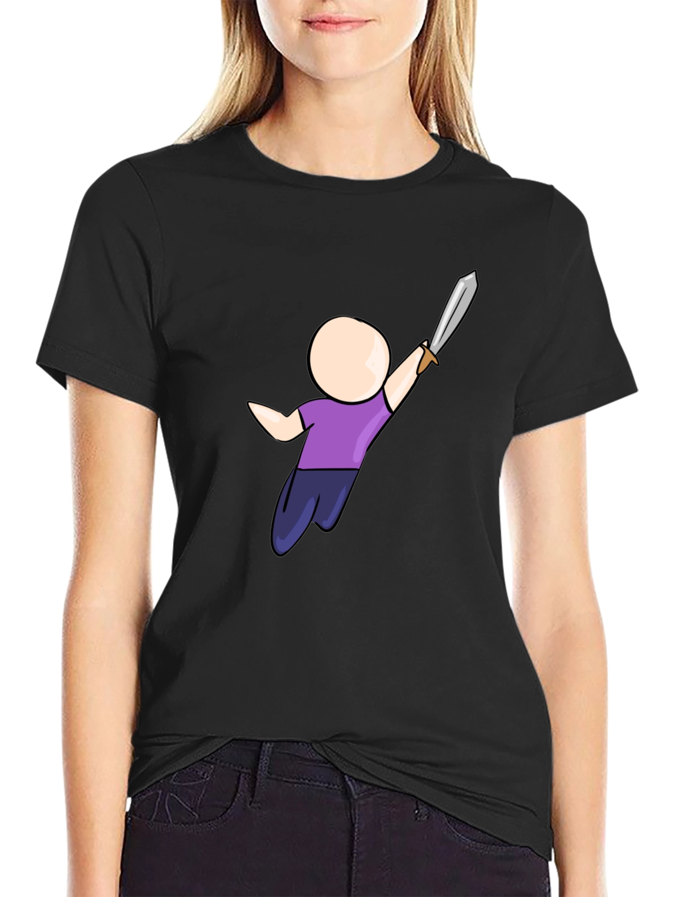 Cartoon Warrior Black T-Shirt