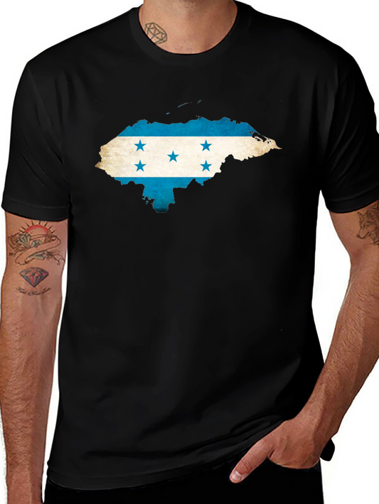 Honduras Flag Map Graphic Tee - Black Crew Neck