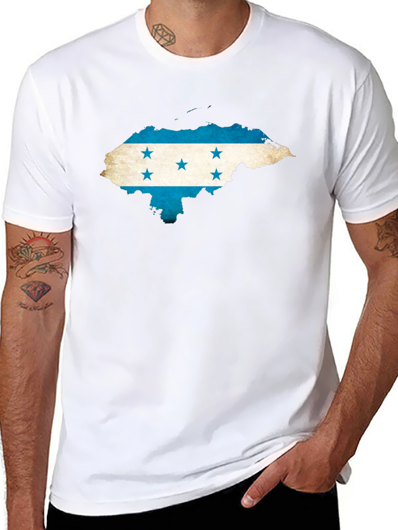 Honduras Flag Map Graphic Tee - Black Crew Neck