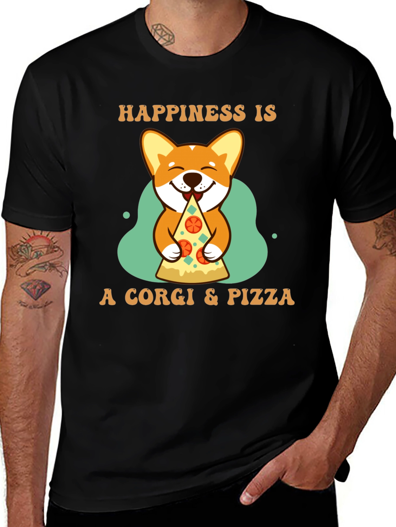 Corgi & Pizza Happiness Graphic T-Shirt