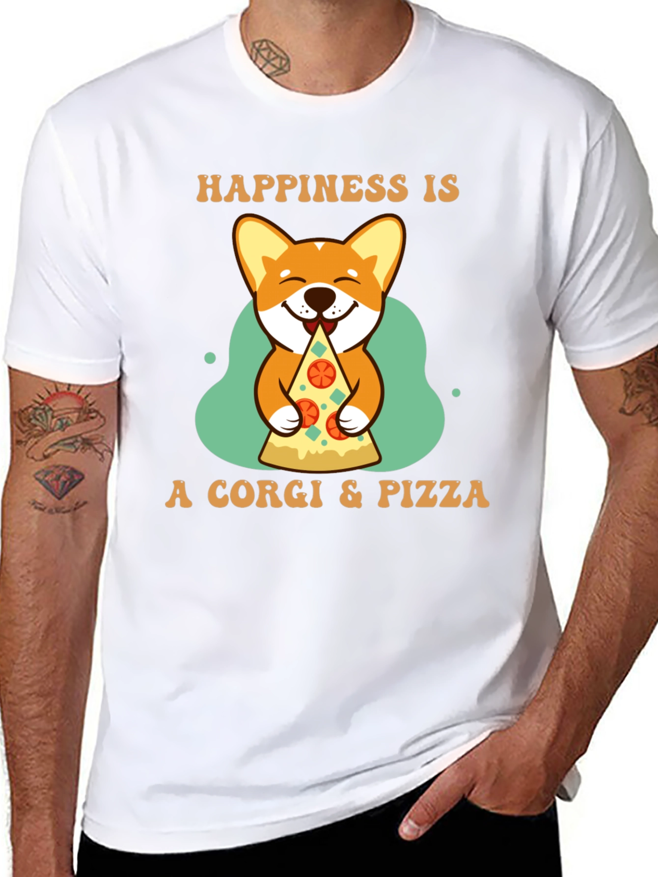 Corgi & Pizza Happiness Graphic T-Shirt