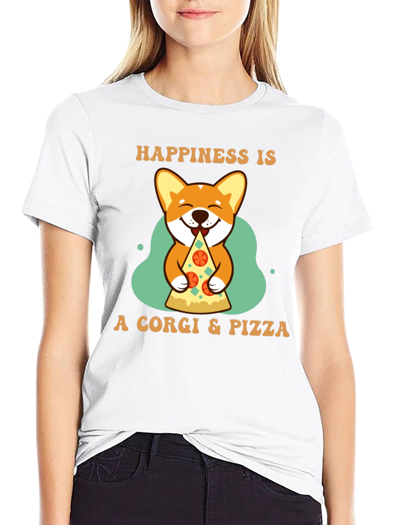Corgi & Pizza Happiness Graphic T-Shirt