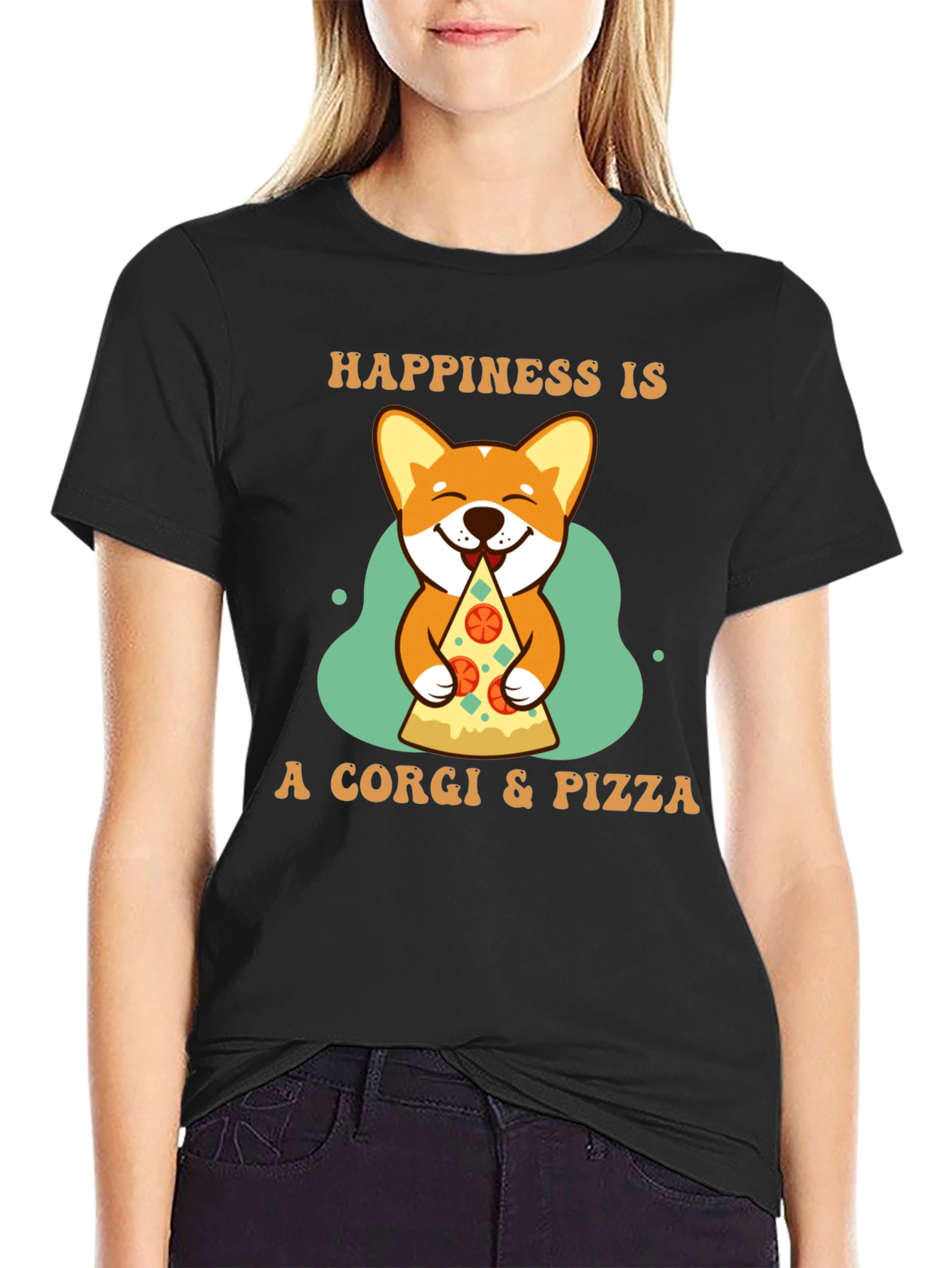 Corgi & Pizza Happiness Graphic T-Shirt